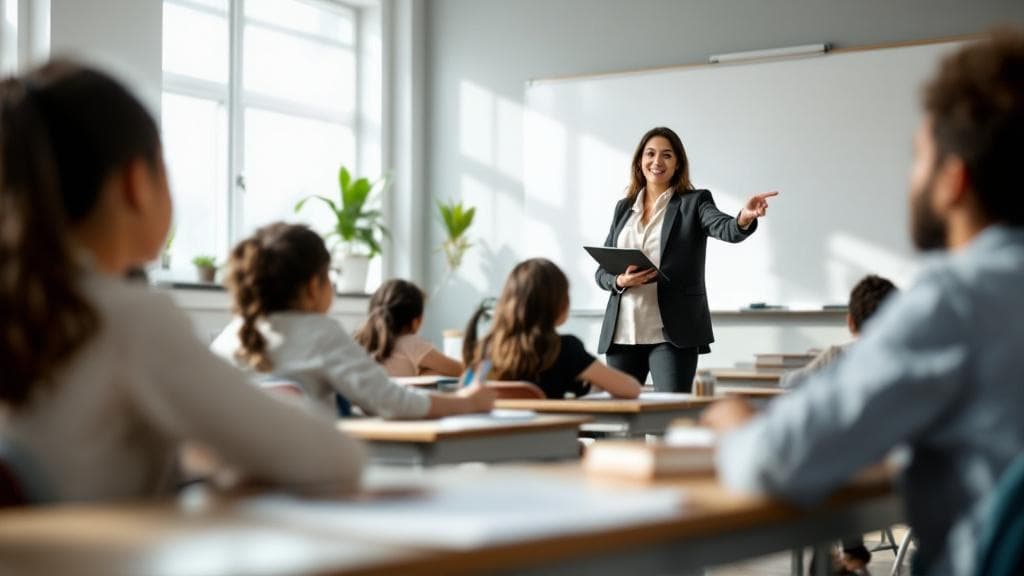 Substitute teacher using the mobile run-through view during class